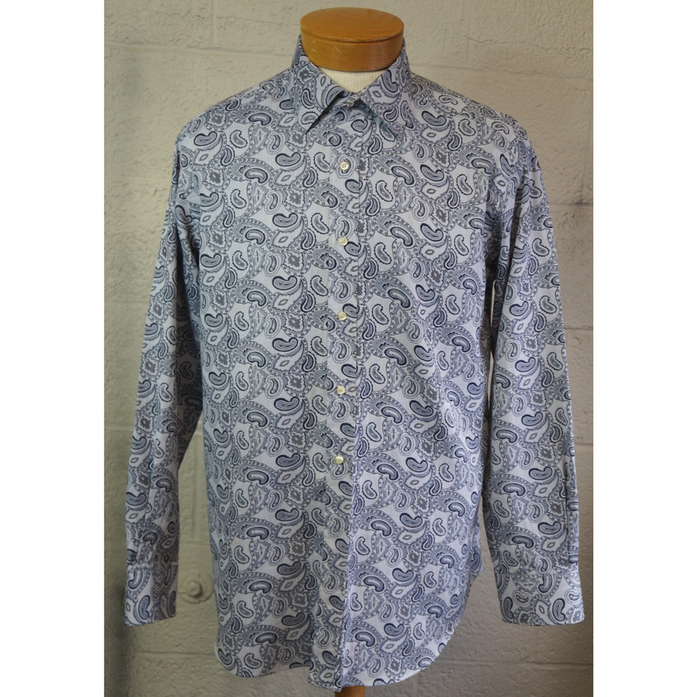 $490 Mens ETRO Paisley Print Cotton Button Up Sport Shirt Navy 42